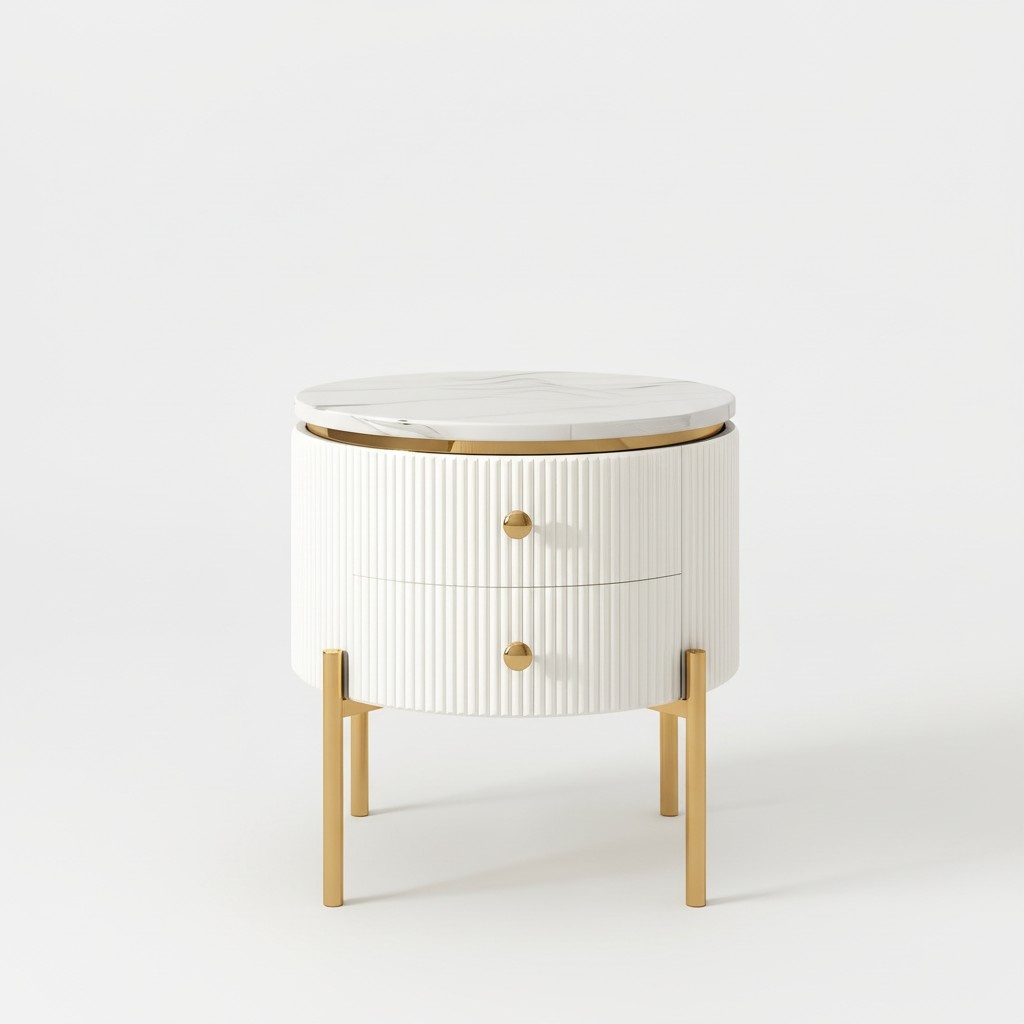 Runder Design Nachttisch Beistelltische Hochglanz Edelstahl Luxus