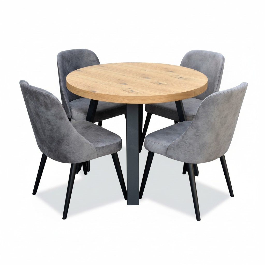 Runder Esszimmer + 4 Stühle Stuhl Set Garnitur Rund Tisch Holz Tische Runde 5tlg