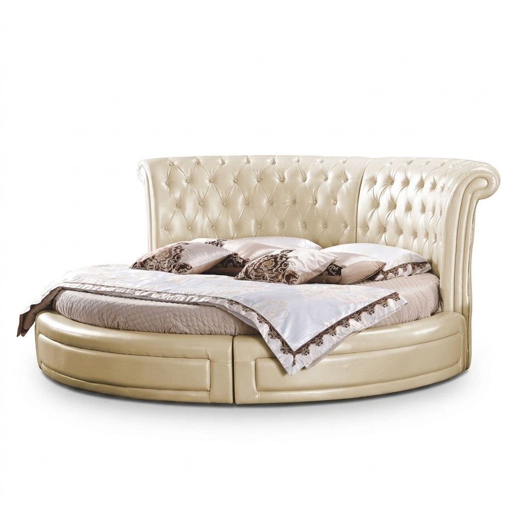 Rundes Bett Chesterfield Designer Rund Schlafzimmer Textil Leder Polster