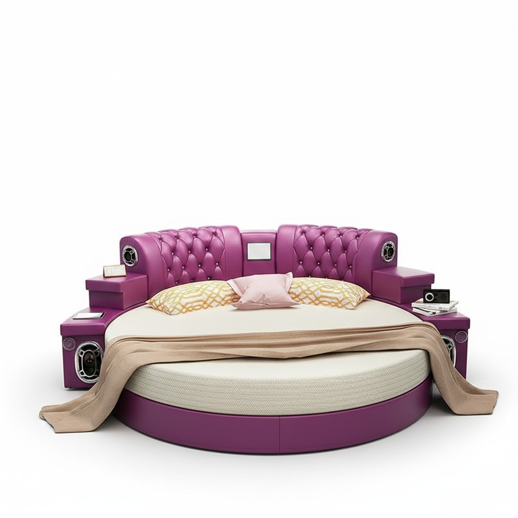 Rundes Kingsize Bett Rund Betten Multifunktion Hotel Polster Led Regal