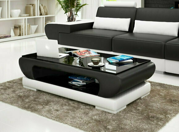 Designer Couchtisch Polster Tisch Leder Glas Moderner Tische Glastische SB403 VARIANTE 1 SOFORT LIEFERBAR