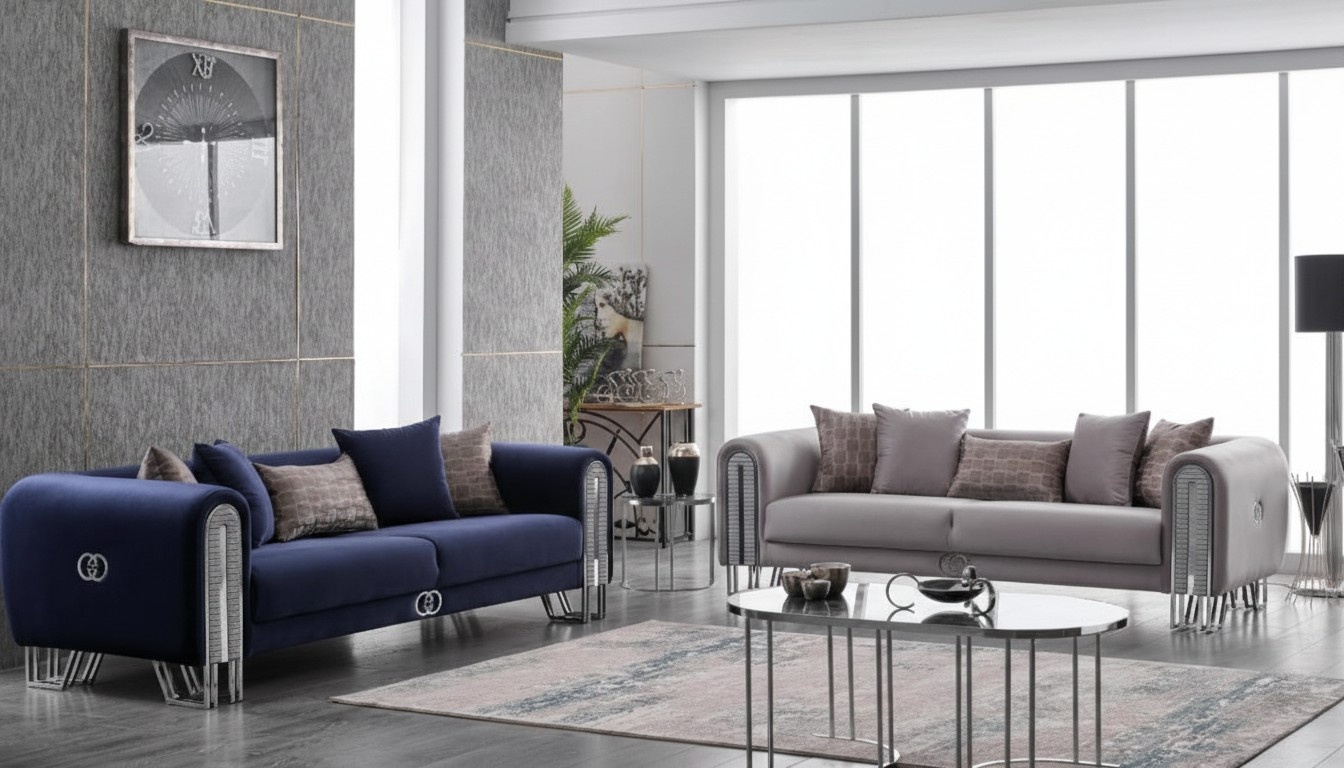 Couch Silber Luxus Sofagarnitur 3+3 Sitzer Couchen Sofa 2tlg.