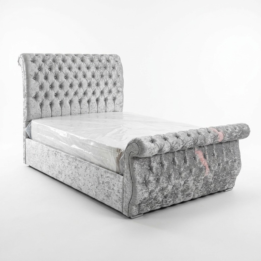 Samt Velvet Chesterfield Design Bett Klassisches Bettgestell Polster Betten