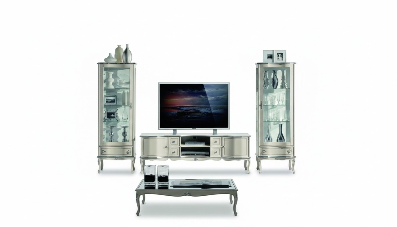 Schicke Set Garnitur 3tlg Rtv mit 2x Vitrine Italienische Möbel Wohnwand Schrank