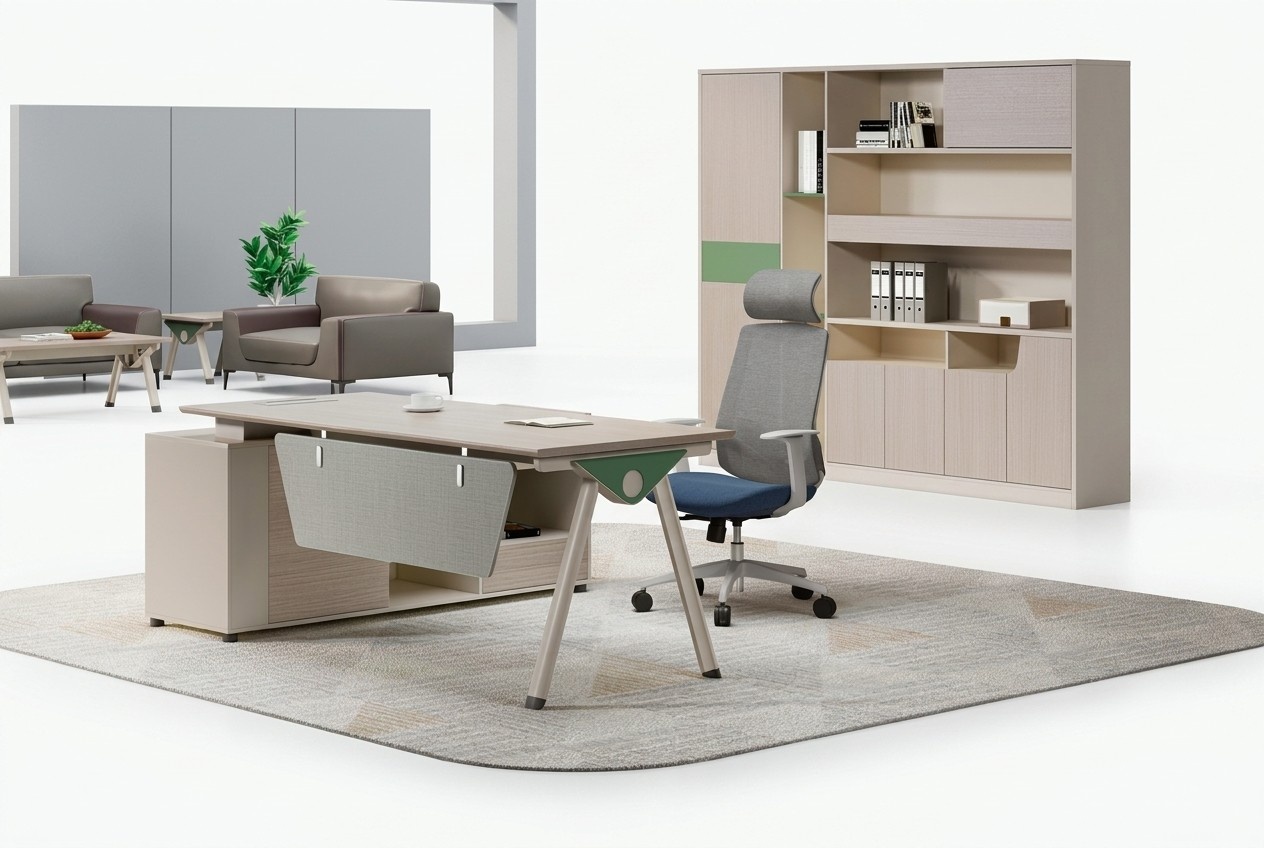 Schicker Beiger Ecktisch Designer Bürotisch Arbeitszimmer Holz Möbel