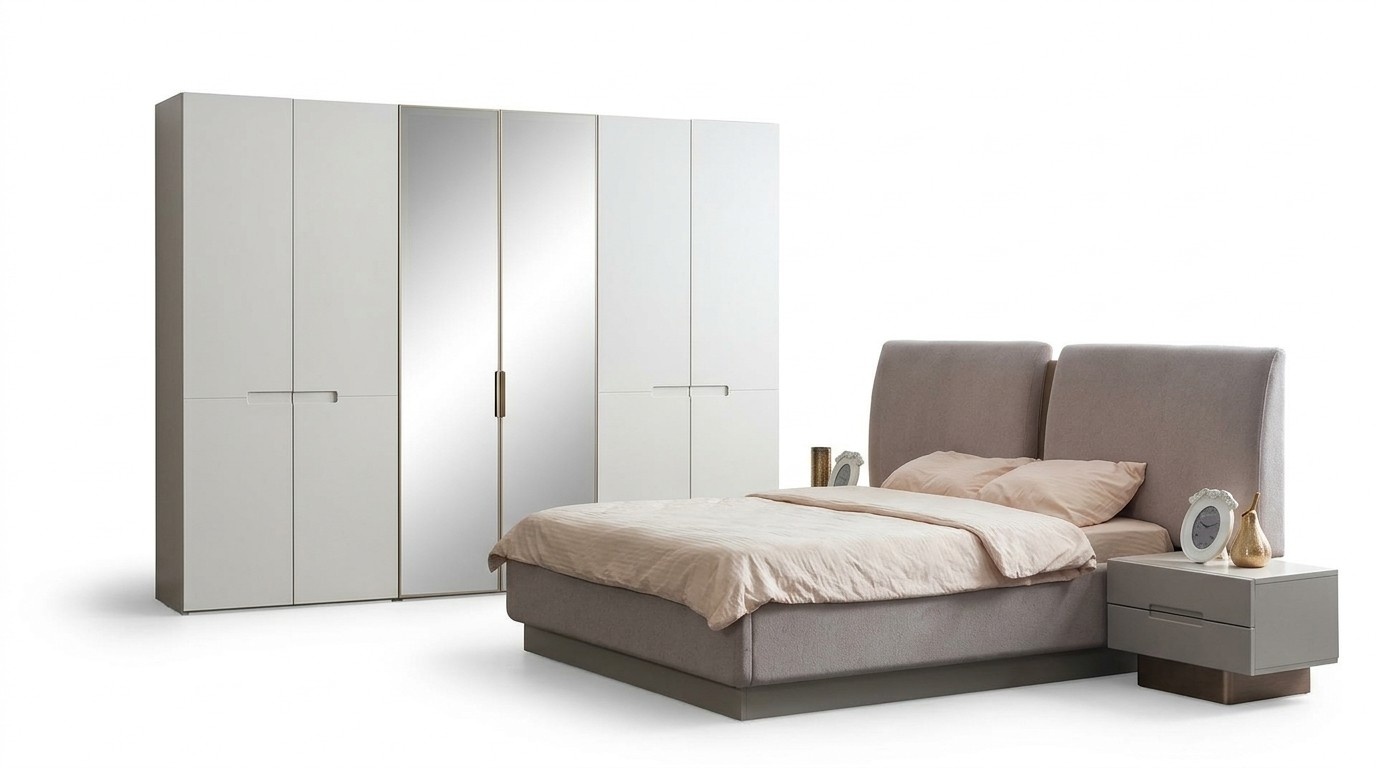Schickes 4-tlg. Schlafzimmer Set Bett mit 2x Nachttische & Kleiderschrank