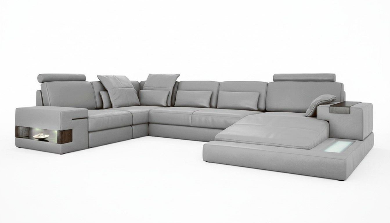 Schlafsofa Couch Design Polster Textil Eck Wohnlandschaft Ecksofa Stoff U-Form