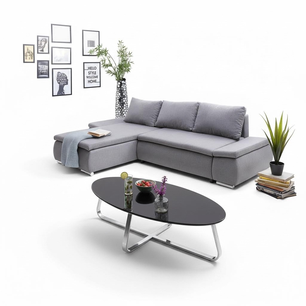 Schlafsofa Design Ecksofa L-form Bettfunktion Couch Textil Sofas Stoff