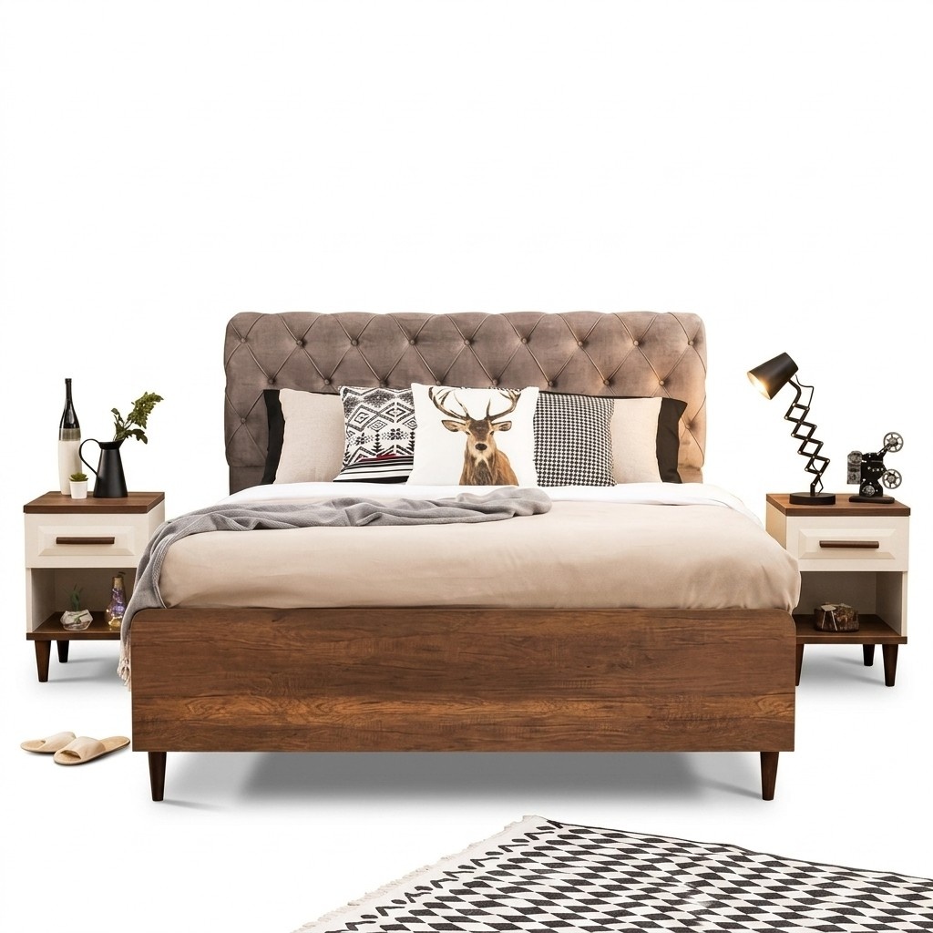Schlafzimmer 3tlg Design Einrichtung Bett 2x Nachttische Luxus Möbel