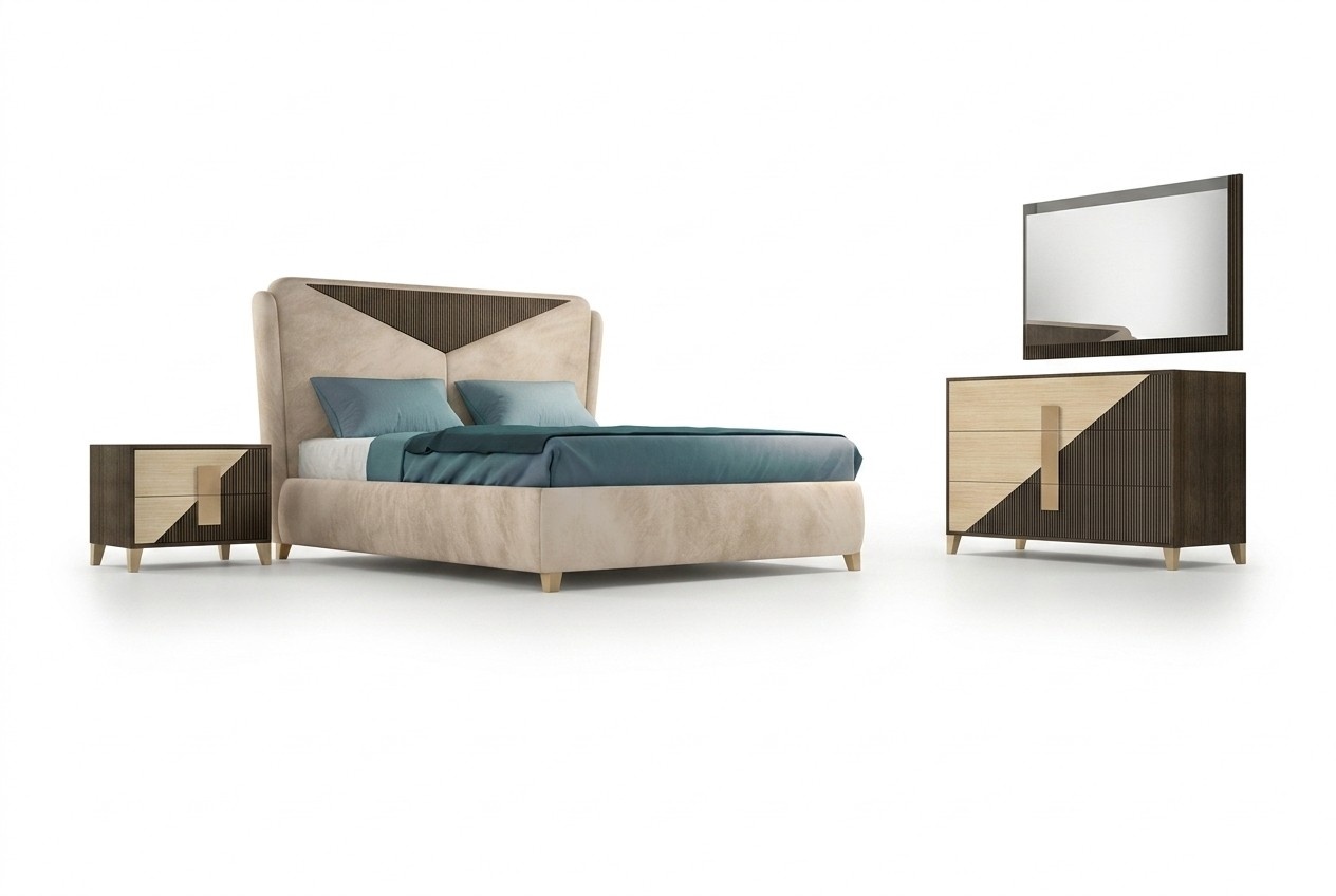 Schlafzimmer 3 tlg. Set Bett 2x Nachttisch Konsole Betten Doppel Hotel