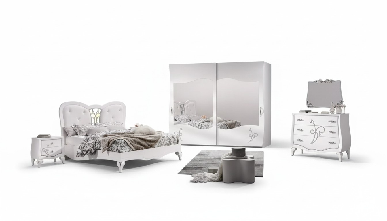 Schlafzimmer 5 tlg. Set Bett 2x Nachttische Kleiderschrank Modern Möbel