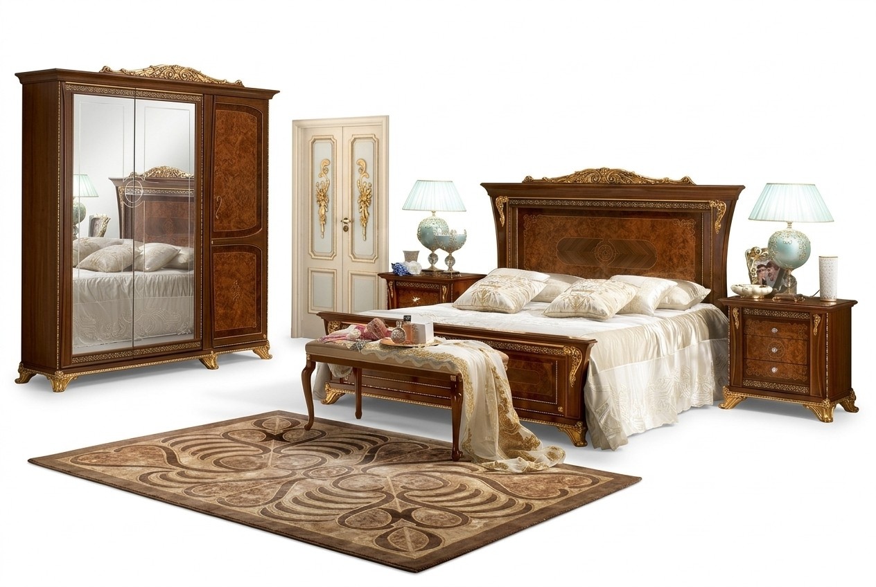 Schlafzimmer Barock Rokoko Holz Möbel Bett Polster Design Luxus Doppel Betten