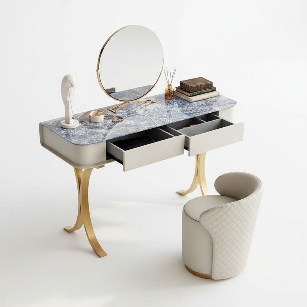 Schlafzimmer Beiger Schminktisch Designer Kosmetiktisch 2x Schubladen