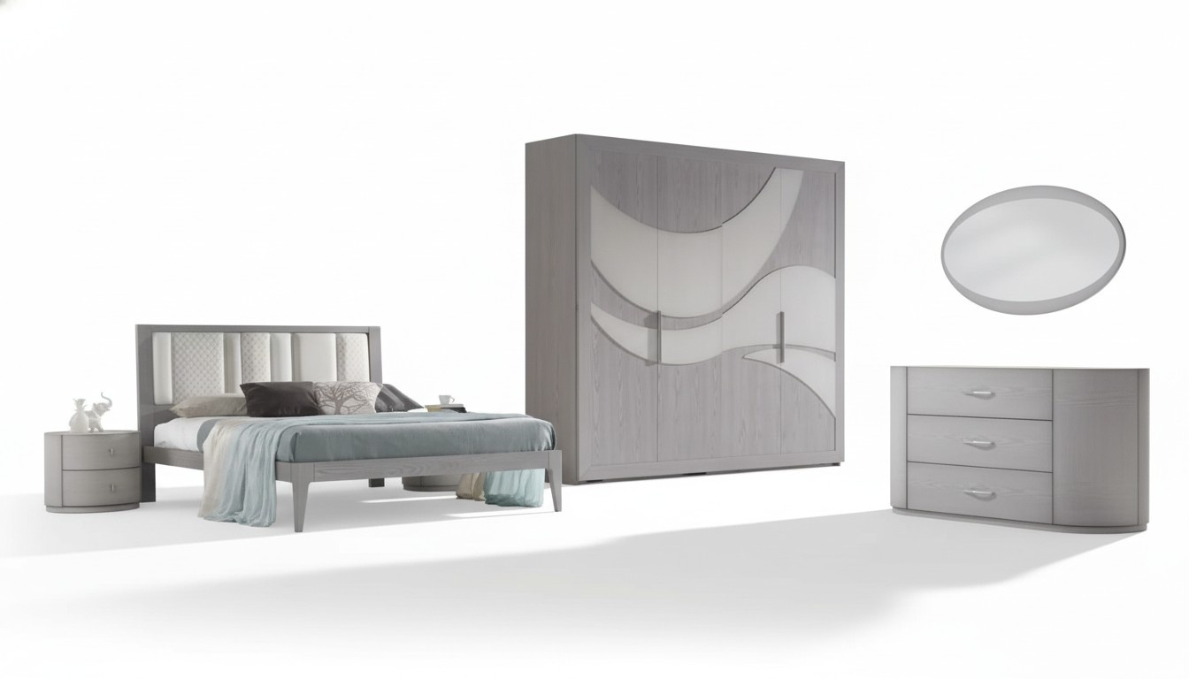Schlafzimmer Bett 2x Nachttische Kleiderschrank Kommode Luxus Set 5 tlg.