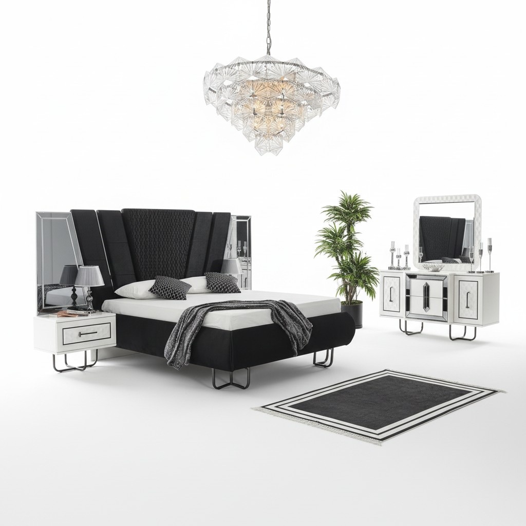 Schlafzimmer Bett 2x Nachttische + Kommode Set Komplettes Design Möbel 4tlg.
