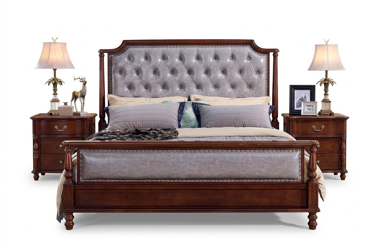 Schlafzimmer Bett Nachttisch Betten Holz Gruppe Doppel Design Set 3tlg.