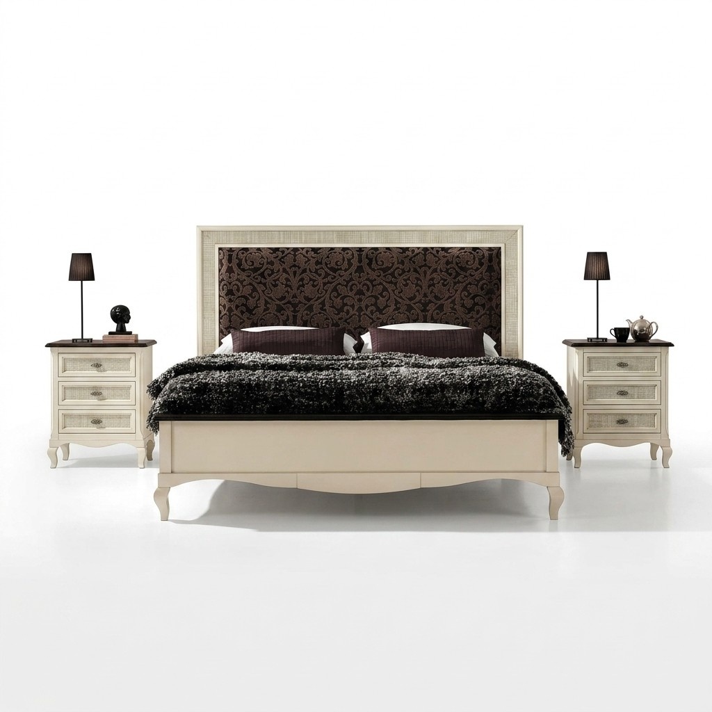 Schlafzimmerset 3tlg. Nachttisch Doppelbett Polsterbett Bettenset Gruppe.