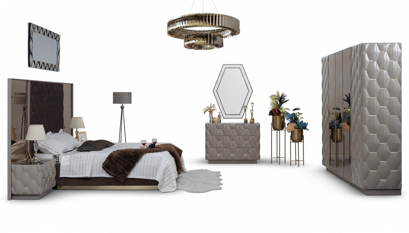 Schlafzimmer Bett Nachttisch Kleiderschrank Kommode Spiegel 6tlg