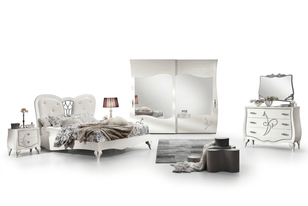 Schlafzimmer Bett Nachttisch Kleiderschrank Kommode Spiegel Neu 6tlg Luxus Set