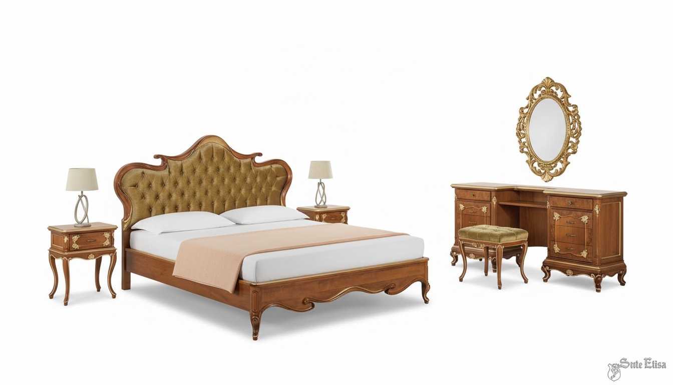 Schlafzimmer Bett Nachttisch Schminktisch Hocker Polsterbett Doppelbett Set 5tlg