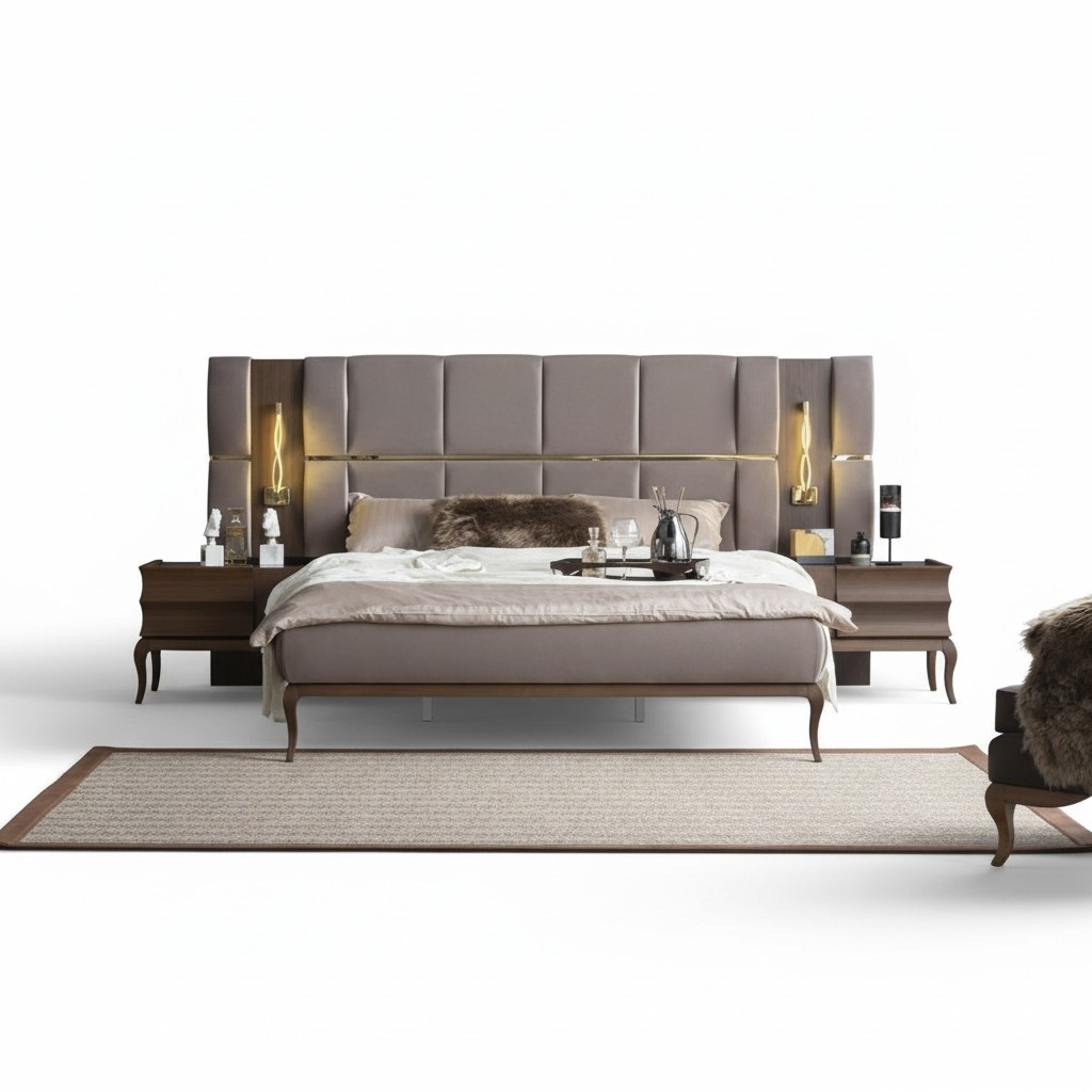 Schlafzimmer Bett Nachttische Verspiegelt Doppelbett Mit Beleuchtung