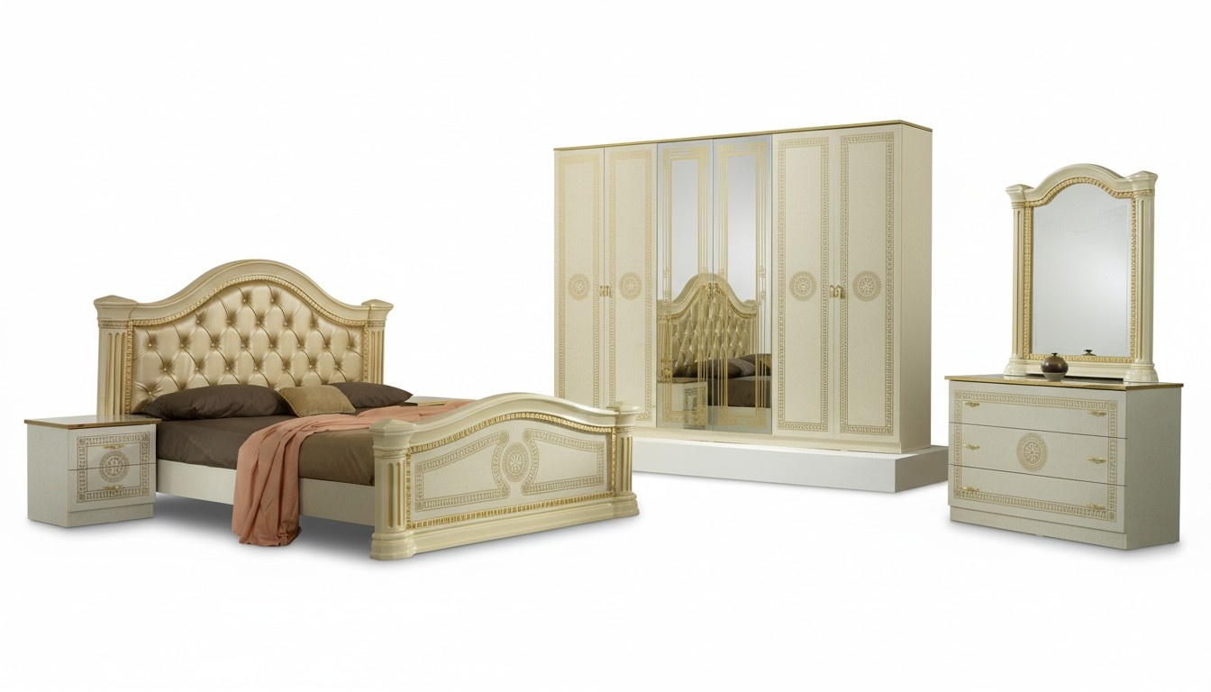 Schlafzimmer Chesterfield Leder Bett 6tlg Design Möbel Set Nachttisch