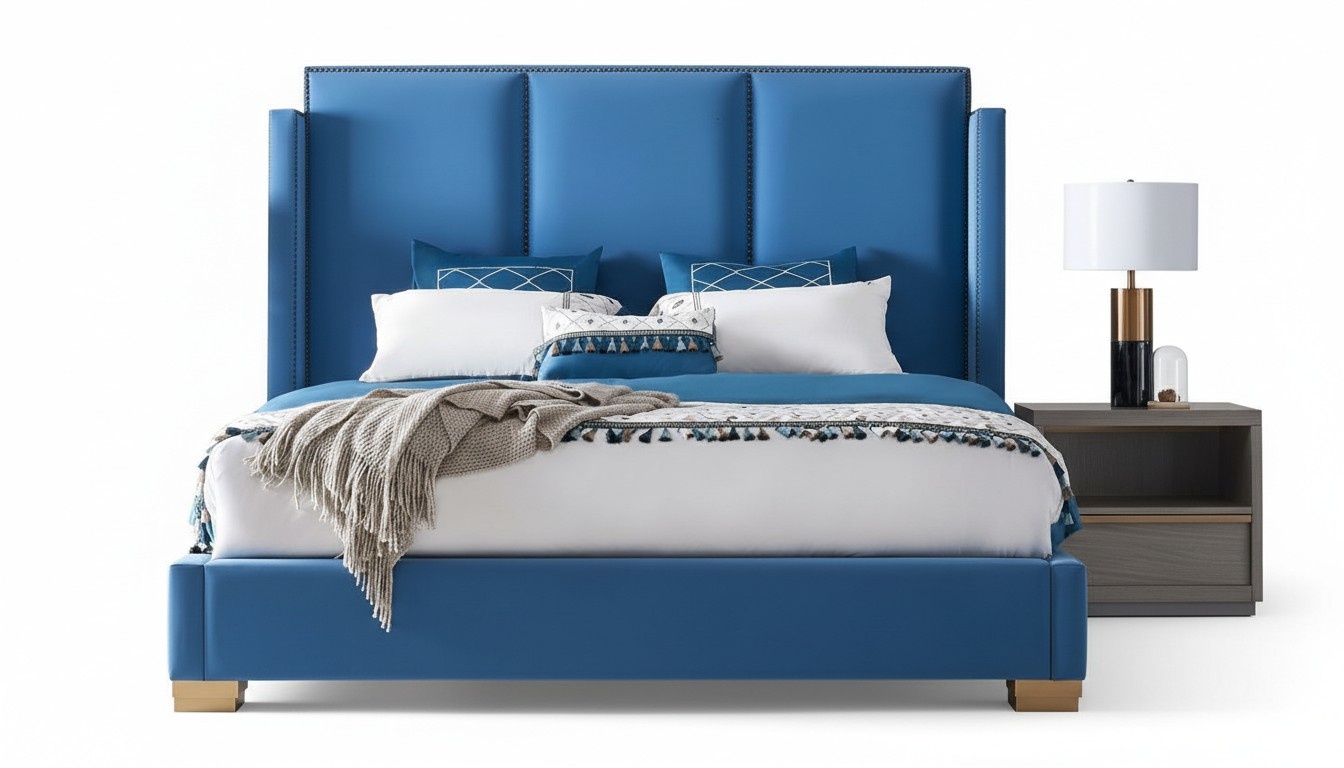 Schlafzimmer Design luxus Bett 180x200 Textil Doppel Bettgestell Blau Betten Neu