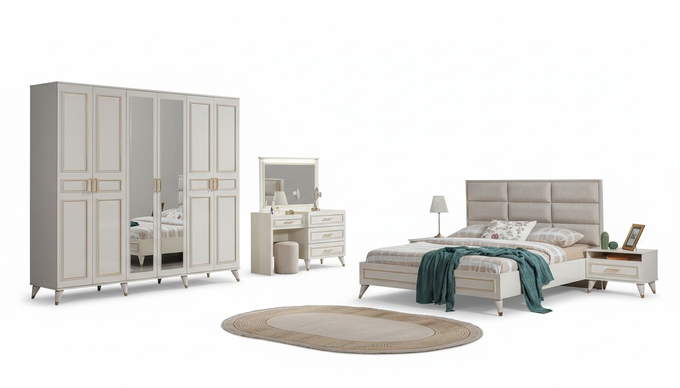 Schlafzimmer Designer Doppelbett Luxus Schminktisch Edler Hocker 7tlg