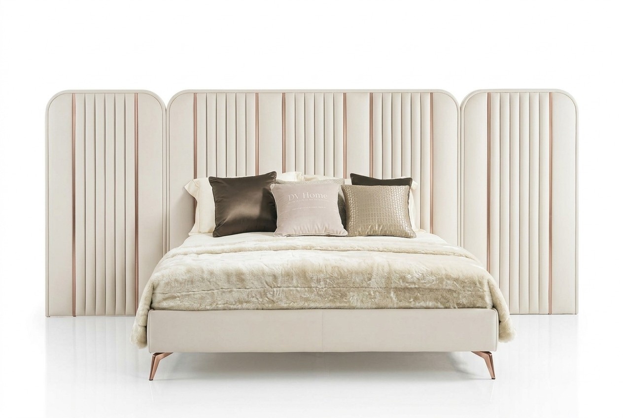 Schlafzimmer Doppelbett Beiges Bettgestell Kingsize Bett Luxus Möbel