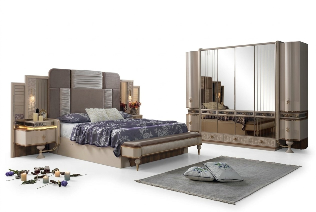 Schlafzimmer Elternzimmer Set Komplette Garnitur Schrank Bett Nachttisch 4tlg