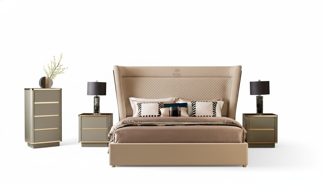 Schlafzimmer Hotel Betten Doppel Bett Design Holz Stoff Betten 180x200cm