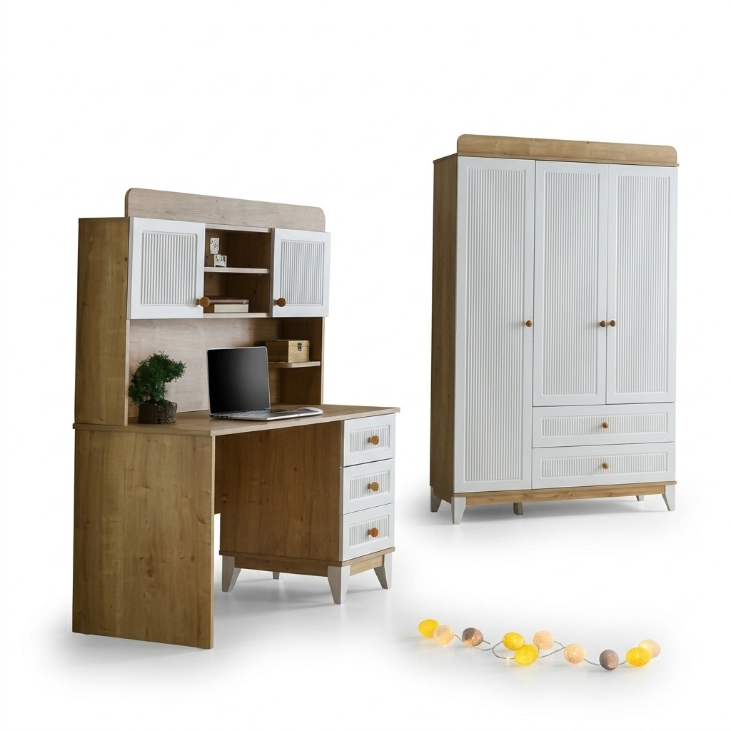 Schlafzimmer Kinder Jugend Zimmer Set Kleiderschrank Schreibtisch 2 teiliges