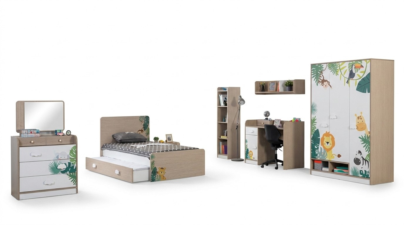 Schlafzimmer Kinderzimmer Set Bett Schreibtisch Kleiderschrank Holz Möbel 5tlg