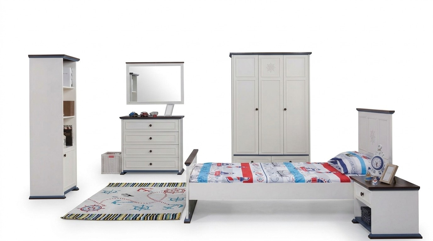 Schlafzimmer Kinderzimmer Set Modern Schrank Kommode Tisch Holz Weiß Neu 5tlg.