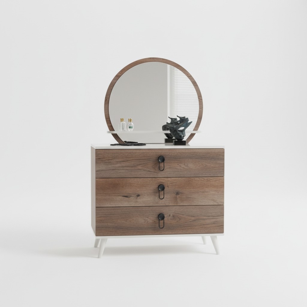 Schlafzimmer Kommode mit Spiegel Luxus Modern Möbel Set 2tlg Holz