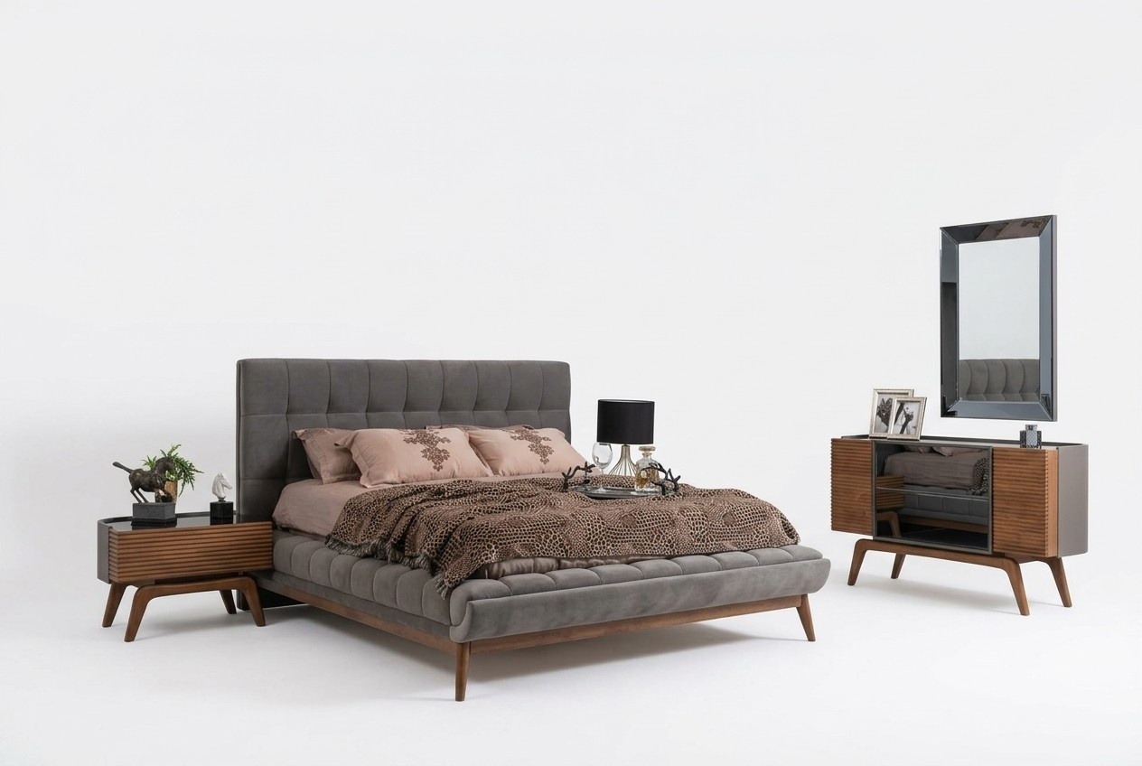 Schlafzimmer Komplett Bett 2x Nachttische Kommode Spiegel Doppelbett