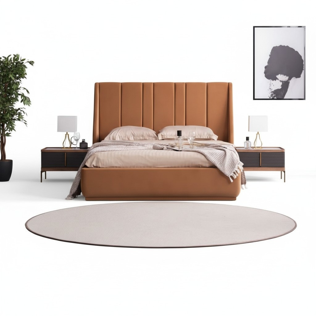 Schlafzimmer Komplett Bett mit 2x Nachttische Schlafzimmergarnitur Braun