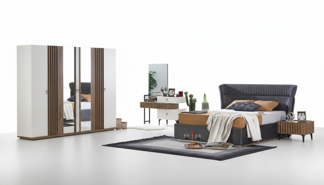 Schlafzimmer Komplett Schlafset Set Bett Garderobe Kleiderschrank 5tlg