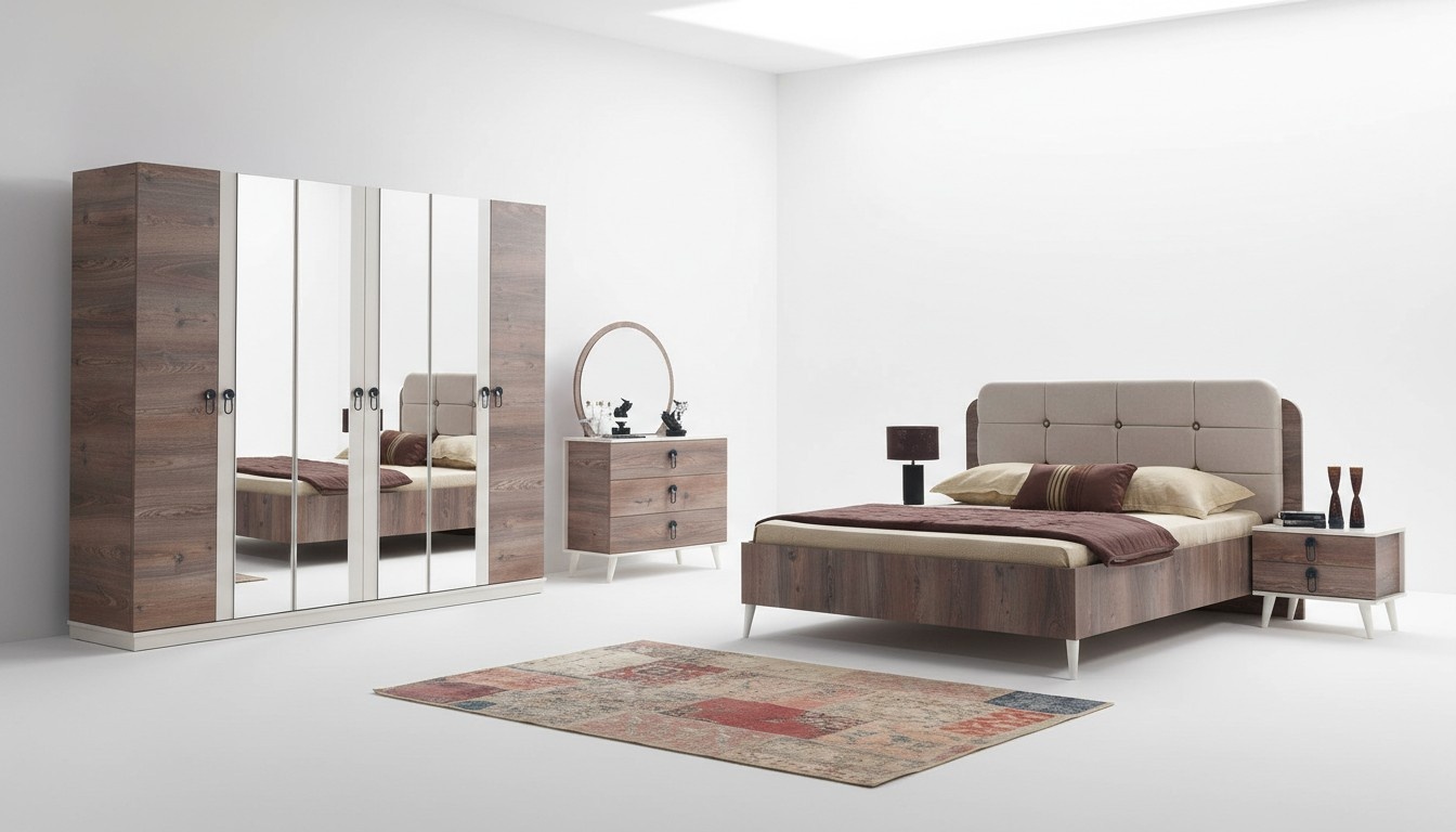 Schlafzimmer Komplett Set Bett 2 x Nachttisch Kleiderschrank 5tlg