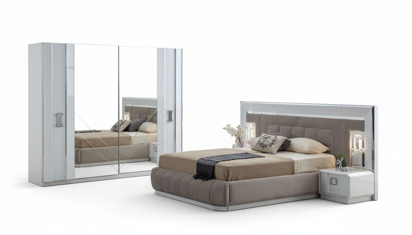 Schlafzimmer Komplett Set Bett 2x Nachttisch Kleiderschrank Neu Design 4 tlg.