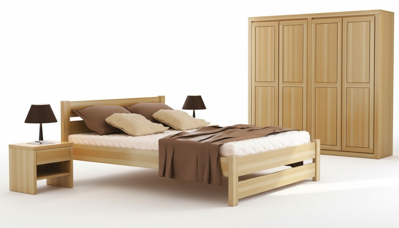 Schlafzimmer Möbel 3tlg. Set Bett Nachttische 2x Betten Echtes Holz Massivholz