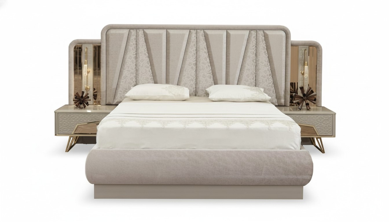 Schlafzimmer Möbel Polsterbett Set Bett 2x Nachttische Gäste Zimmer 3tlg