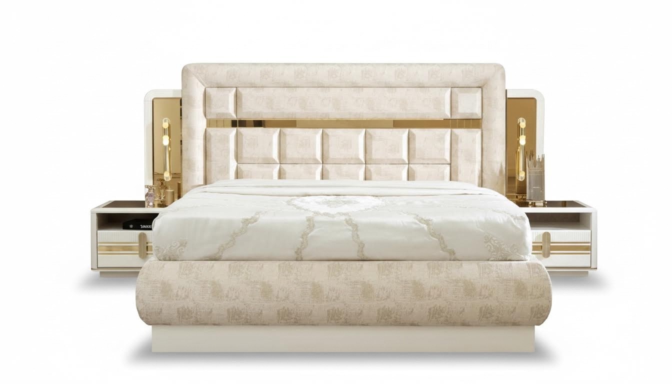 Schlafzimmer Möbel Set Bett 2x Nachttische Polsterbett Gäste Zimmer 3tlg