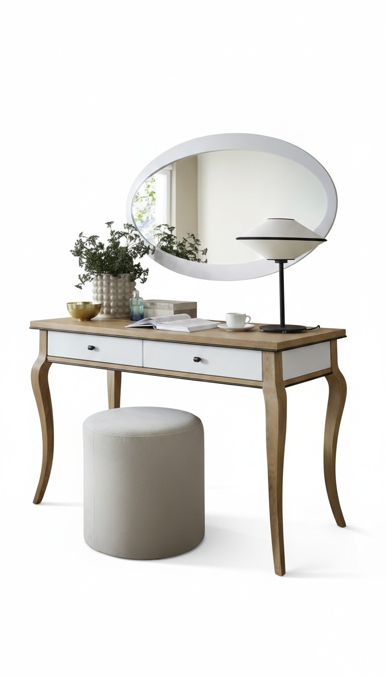 Schlafzimmer Set 2tlg Schminktisch mit Spiegel Luxuriöses Holzmöbel Frisiertisch