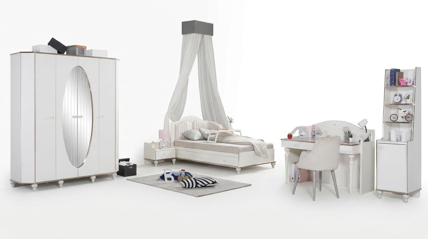 Schlafzimmer Set 5tlg. Bett Nachttisch Schreibtisch Kinderbett Möbel