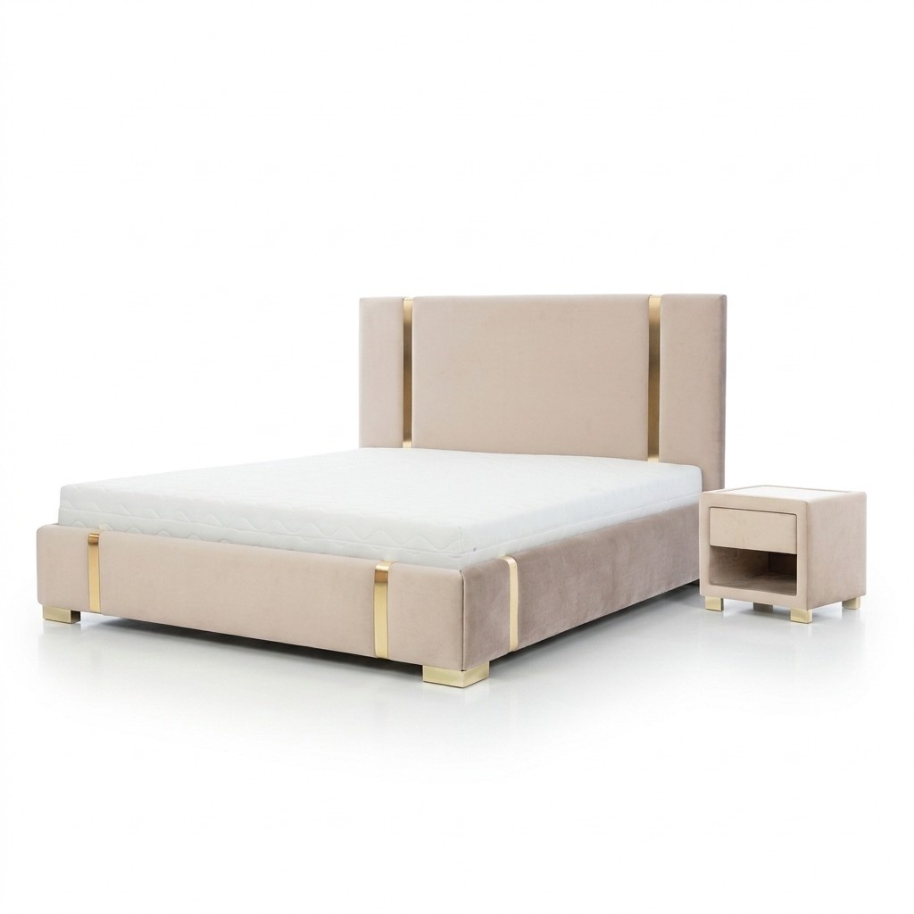 Schlafzimmer Set Beige Bett Elegantes 2x Nachttische Luxus Möbel Modern 3tlg.