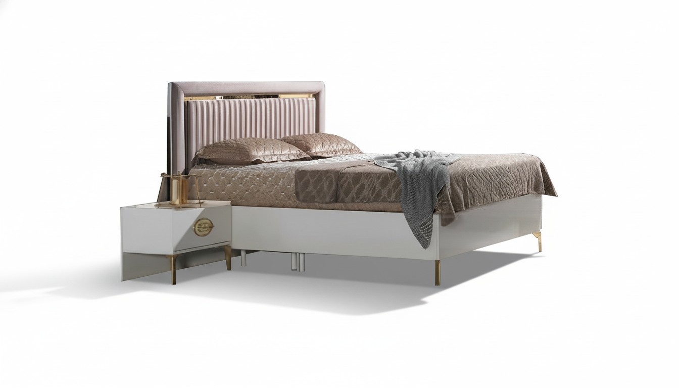 Schlafzimmer Set Bett + 2x Nachttische Bettset modernes Beige Möbel Set 3tlg.