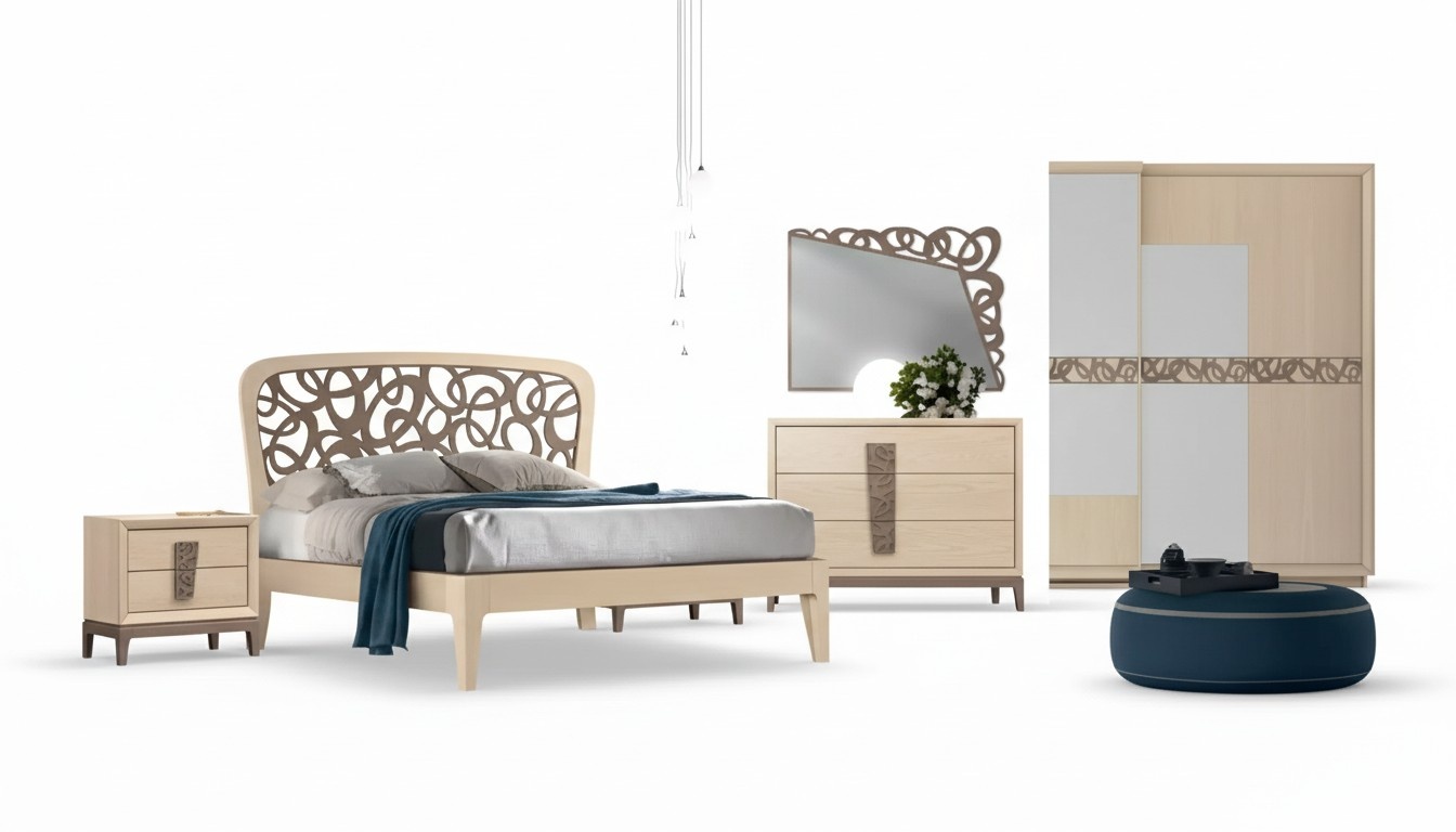 Schlafzimmer Set Bett 2x Nachttische Kleiderschrank Design Luxus 6tlg