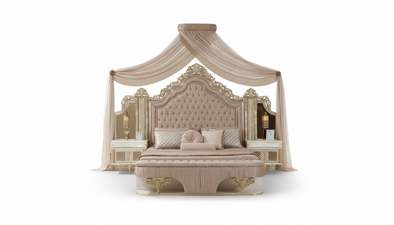 Schlafzimmer Set Bett 2x Nachttische Kleiderschrank Luxus 4tlg