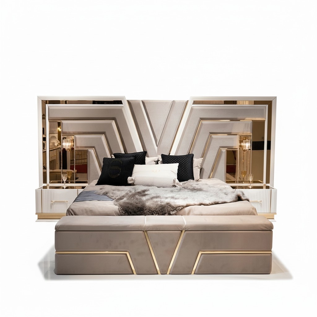 Schlafzimmer Set Bett 2x Nachttische Luxus neu 3tlg Design Modern Holz